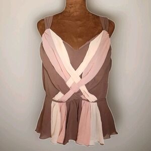 Y2K Bandolino Tank Top Blouse Size 14 Flowy  Chiffon Brown Pink Women's